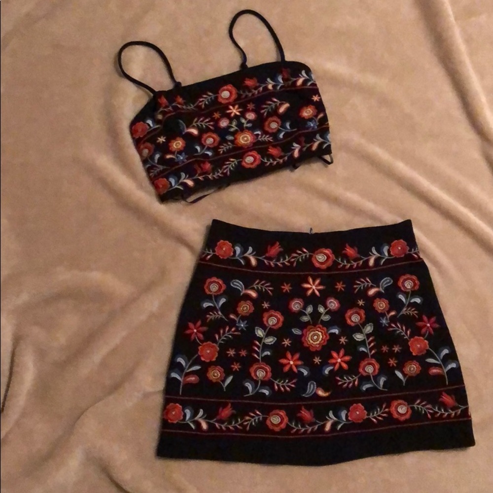 Black Embroidered Skirt Set